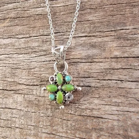 Barse Sterling Multi Stone Artisan  Cross Pendant Necklace - Picture 5 of 9